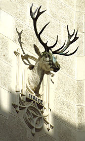 Steinerne Hirschskulptur im Innenhof des Schlosses Frauenberg in Hluboká nad Vltavou