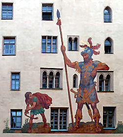 Das wegen seines Freskos sogenannte 'Goliath-Haus' in der Regensburger Altstadt